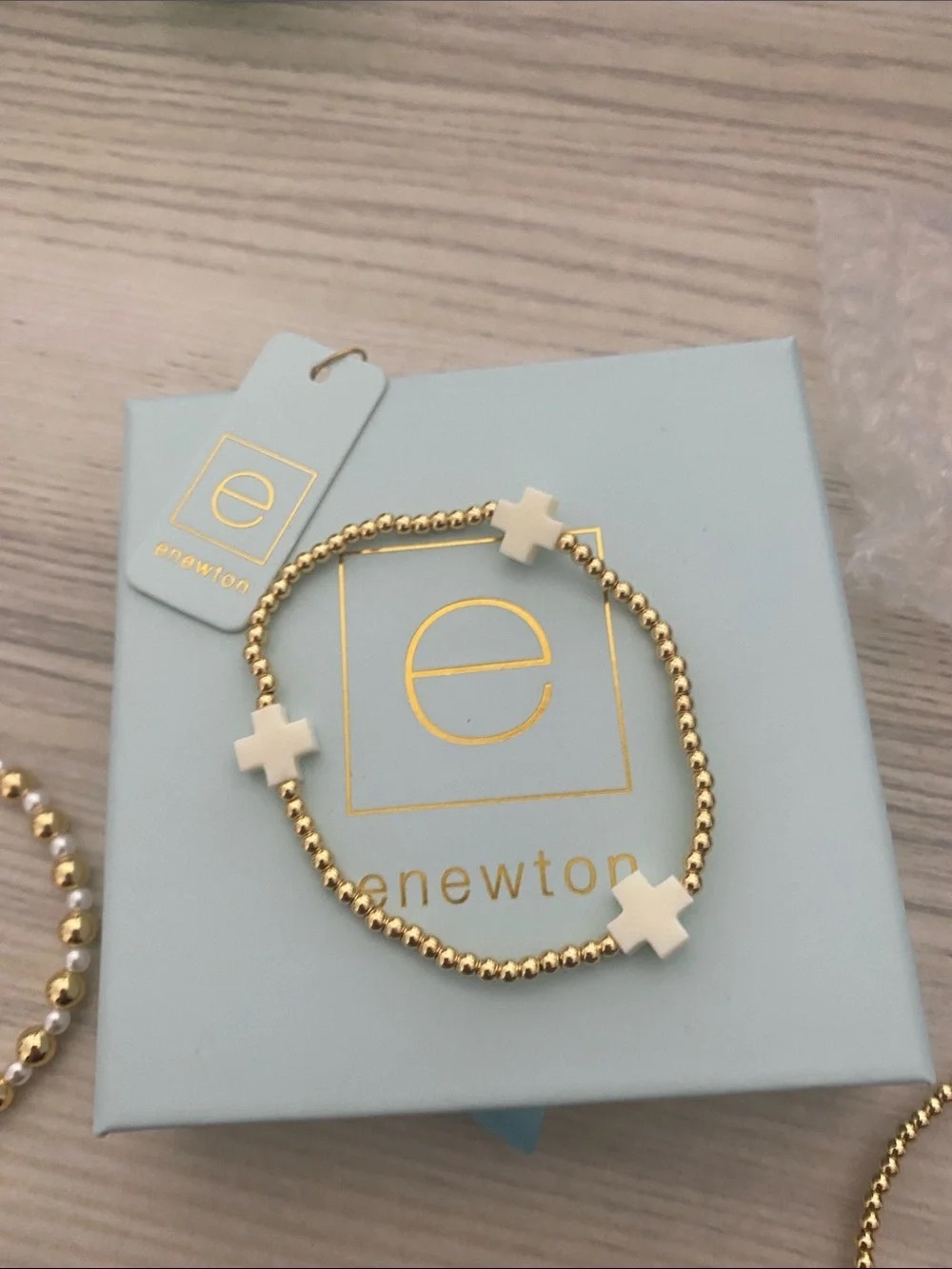 E Newton Gold and White Cross Beaded Bracelet Set - Picture 2 of 5